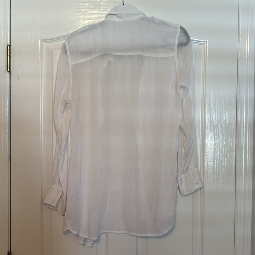 White Sheer Button Down Blouse Lightweight Beach Cover Up Shirt Medium - Picture 11 of 11